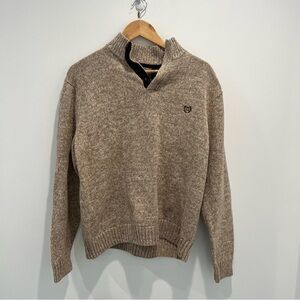 CHAPS Knit Henley Pullover Sweater w/ Elbow Patches in Oatmeal | Mens Large